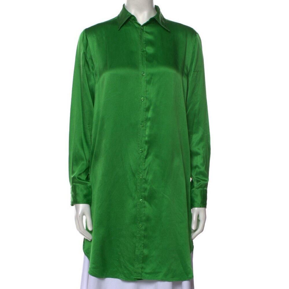 Ralph Lauren Collection Silk Shirt Dress Button Up Resort Runway M 8 Green - Picture 5 of 9